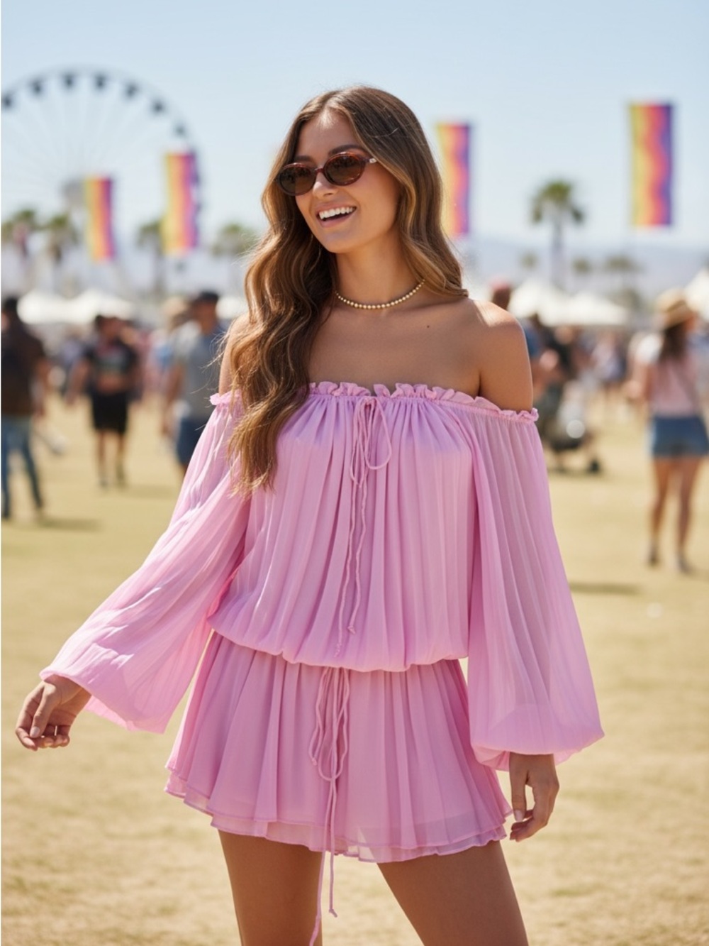 Coachella Barbie Pink Boho Mini Dress